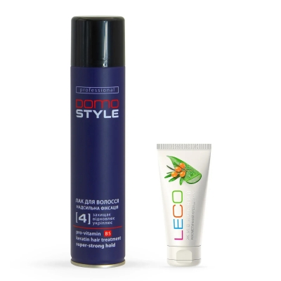 Набір Лак для волосся DOMO Style (4) - надсильна фіксація + Крем для рук LECO "Живильний"
