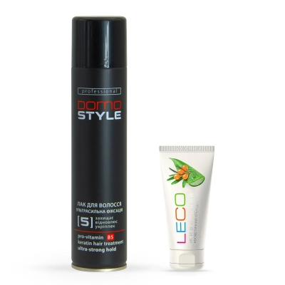 Набір Лак для волосся DOMO Style (5) - ультрасильна фіксація + Крем для рук LECO "Живильний"
