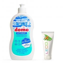 Набір Засіб для чищення, для кухні Анти-жир DOMO + Крем для рук LECO 