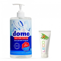 Набір Засіб для миття посуду DOMO без аромату + Крем для рук LECO 